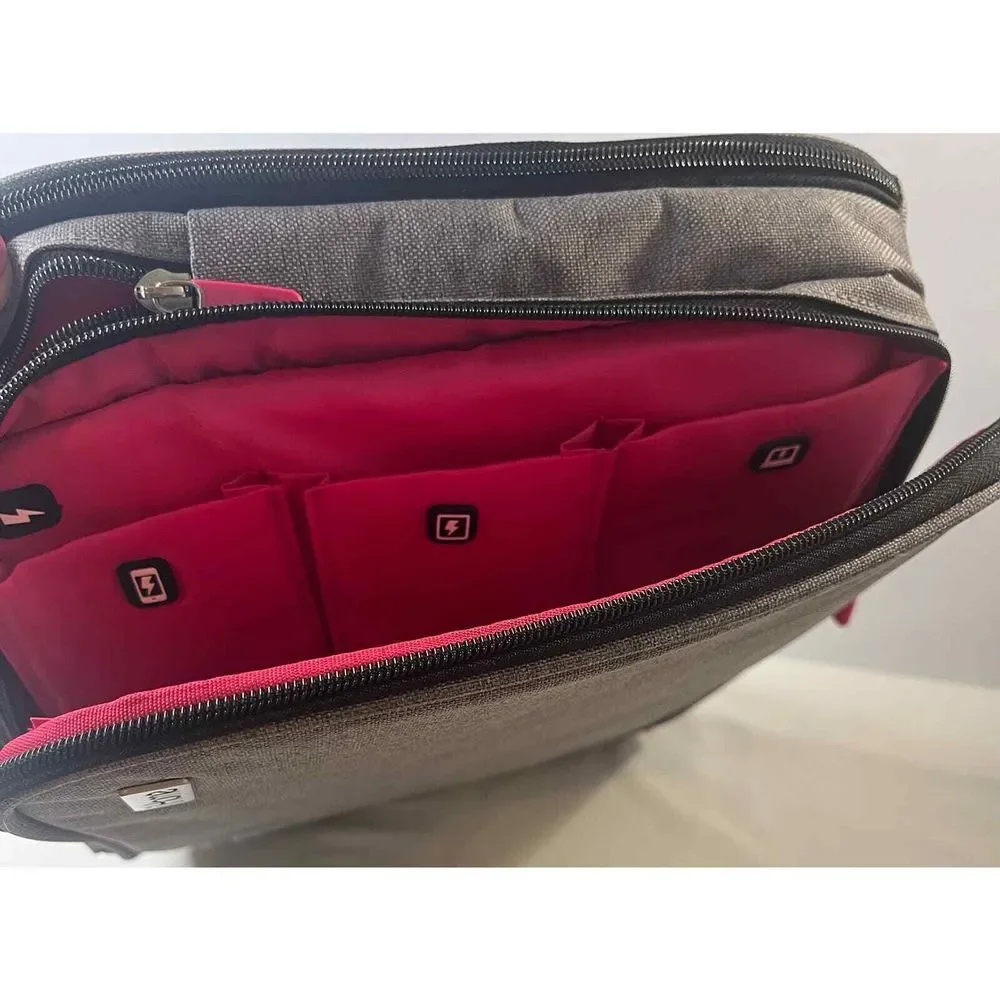 IHome Laptop Messenger Bag Grey Pink Tech Briefcase with Shoulder Strap New